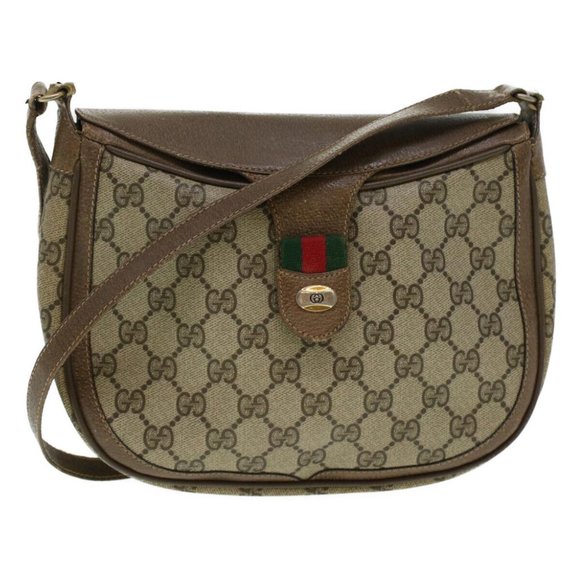 GUCCI GG Canvas Web Sherry Line Shoulder Bag Beige Red Auth - Picture 1 of 16